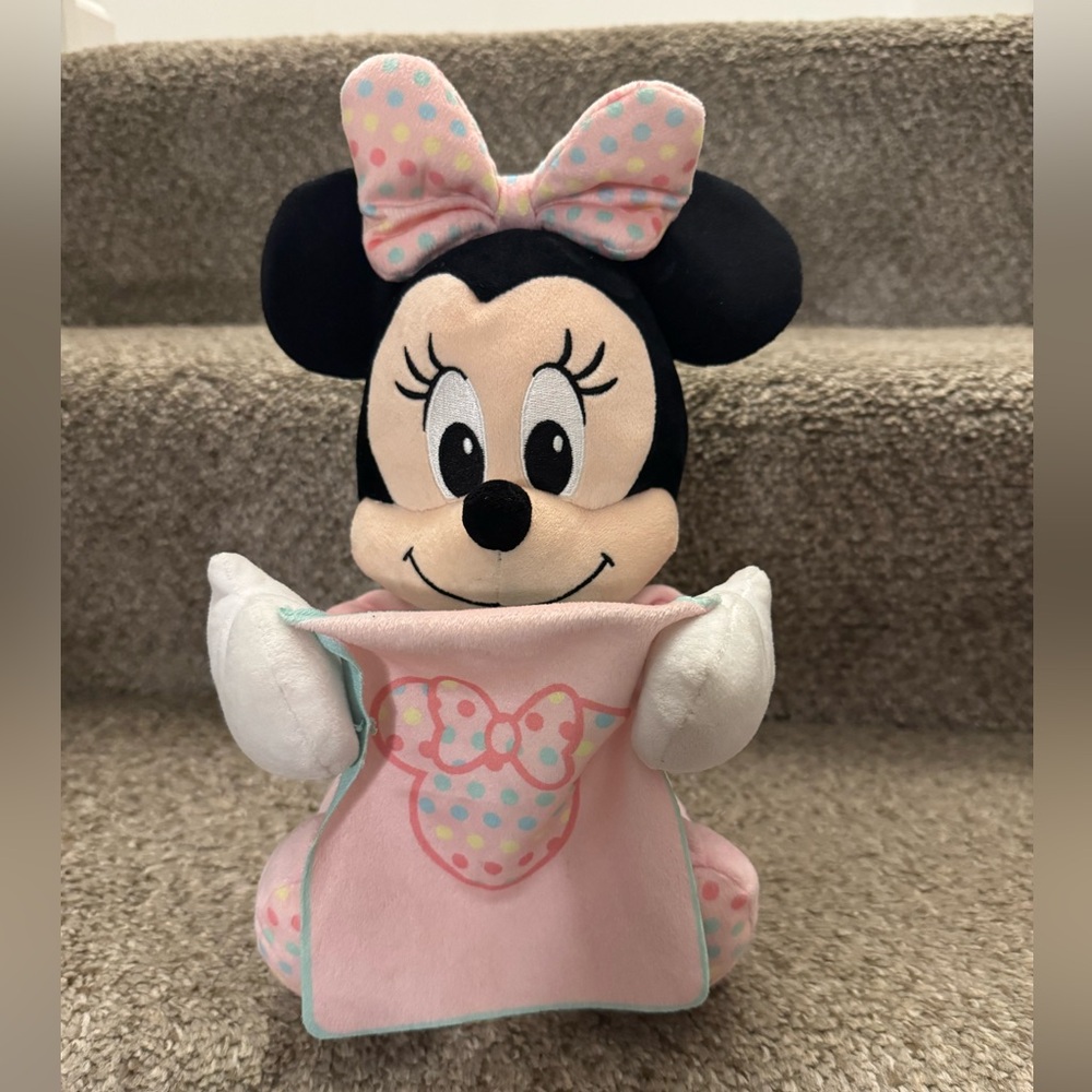 Disney Peek A Boo Minnie Mouse 10" Plush Musical *Blanket Unsewn From One Hand